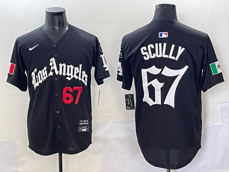 Men 2025 Los Angeles Dodgers #67 Scully Black Five generations Joint Name Nike MLB Jersey style 4